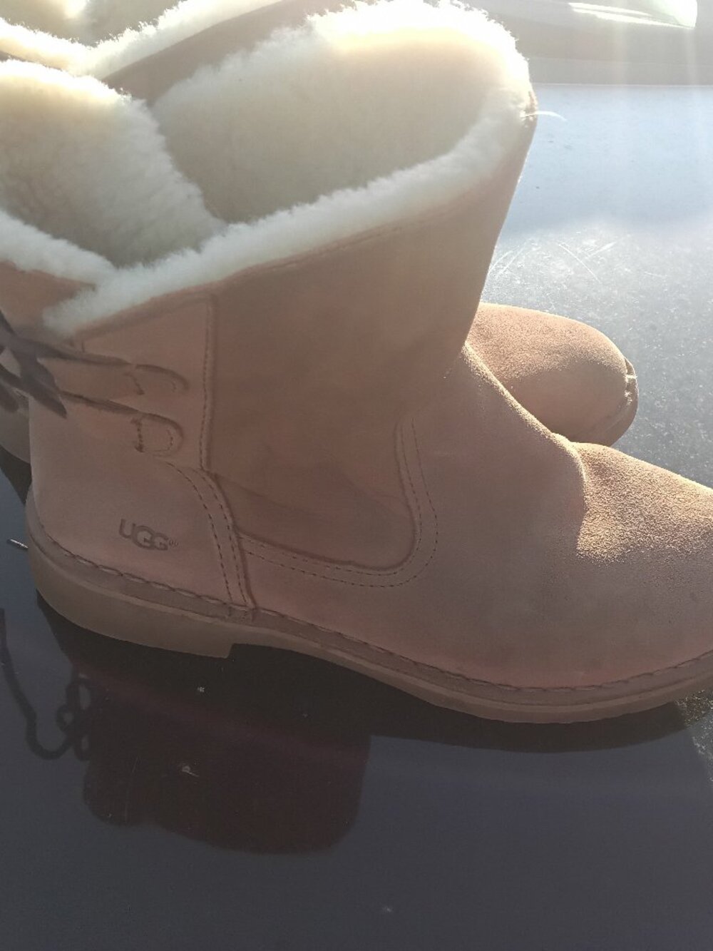 UGG Womens Naiyah Lace-Back Genuine Shearling Boot side 7.5 brown